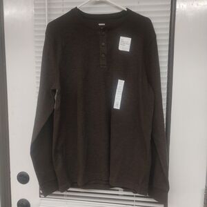 NWT Sonoma Super Soft Double Knit Henley Long Sleeve Shirt Brown Men’s L Relaxed